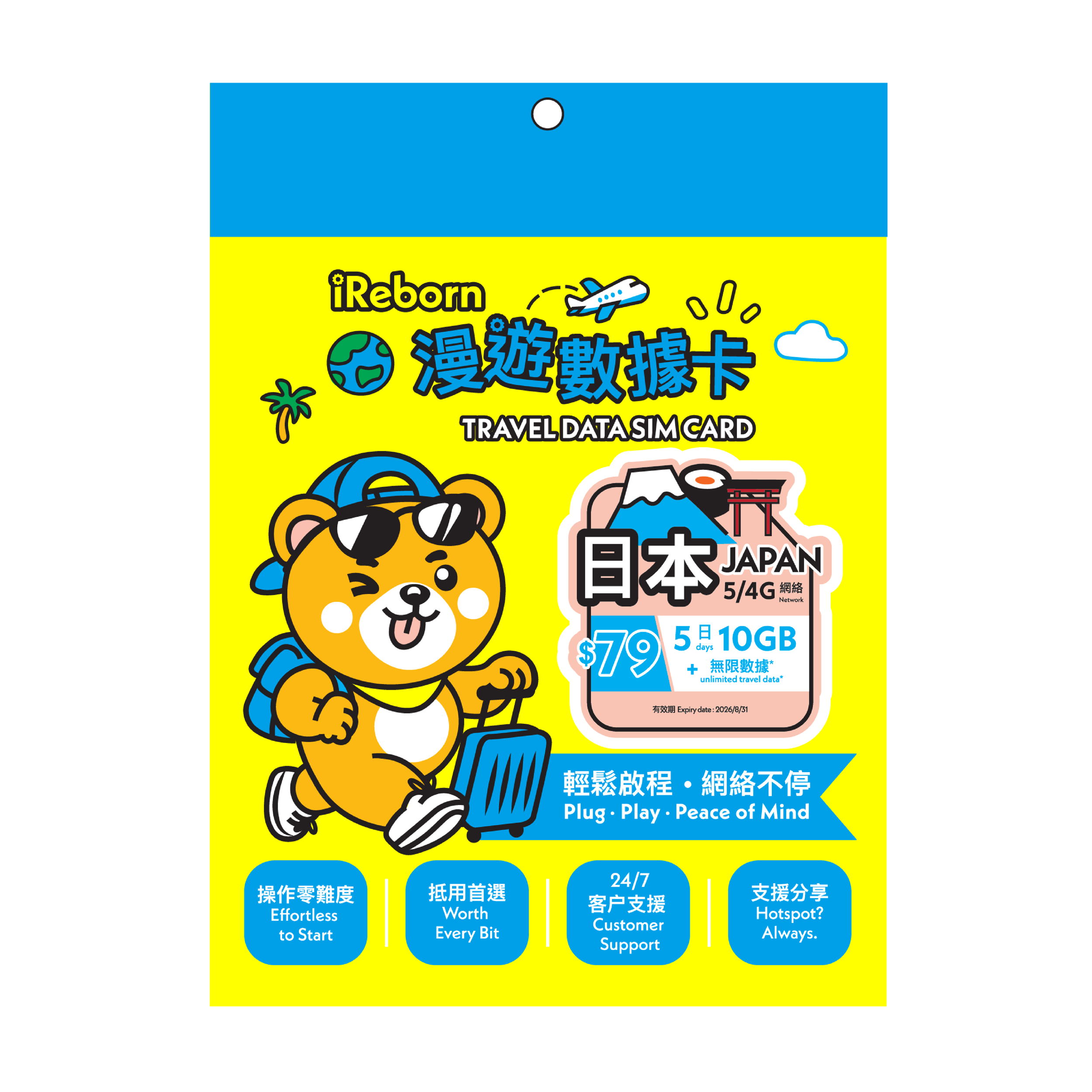 日本5/4G 5日10GB高用量漫遊數據卡- iReborn 漫遊數據卡